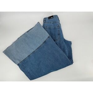 Fashion Nova Super Wide Leg Jeans Womens Size 7‎ Two Tone Denim Blue Festival